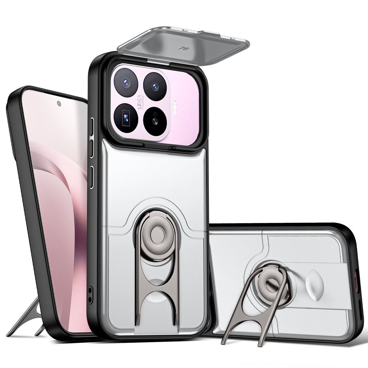 Til Xiaomi 17T Cover med skydelåge til kamera, støttefod, PC + TPU Beskyttende Telefoncover