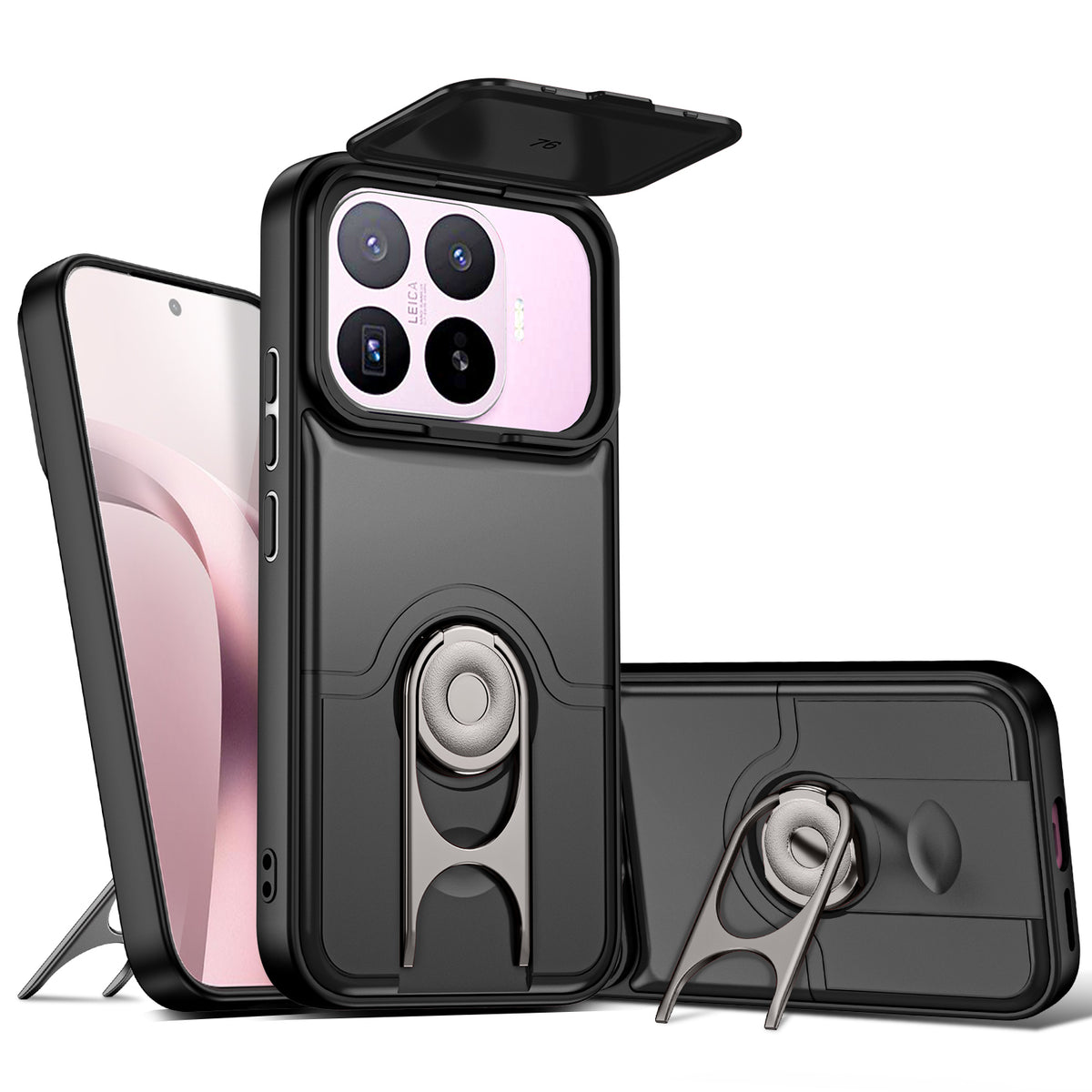 For Xiaomi 17T Case with Slide Camera Cover Kickstand PC + TPU Protective Phone Shell