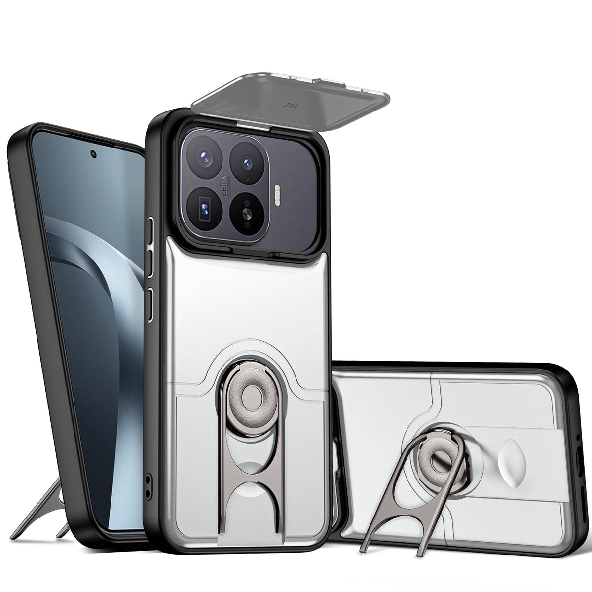 Til Xiaomi 17T Pro Cover med Skydbart Kameralåg Støttefod PC + TPU Beskyttende Telefoncover