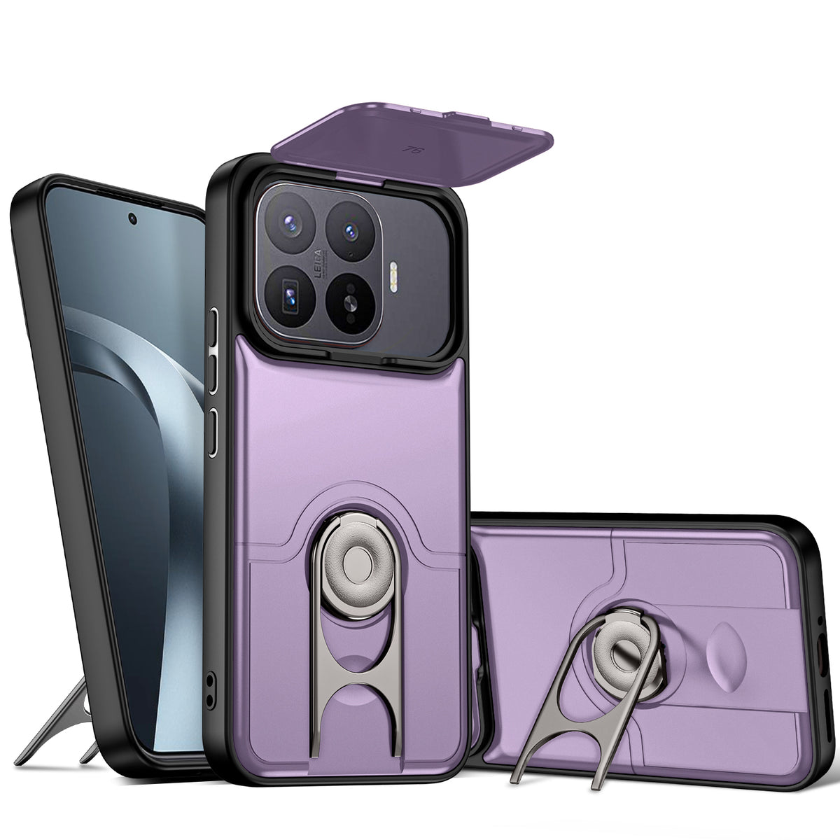 For Xiaomi 17T Pro Case with Slide Camera Cover Kickstand PC + TPU Protective Phone Shell