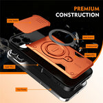Til iPhone 16 Pro Max-cover med skydelinsedæksel, drejelig støttefod, stødsikker TPU + pc-telefoncover