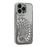 Til iPhone 16 Pro Max cover 3D påfugl elektroplettering rhinsten TPU telefoncover med glimmerkort