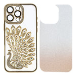 Til iPhone 16 Pro Max cover 3D påfugl elektroplettering rhinsten TPU telefoncover med glimmerkort