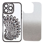 For iPhone 15 Pro Max Case 3D Peacock Electroplating Rhinestone TPU Phone Cover with Glitter Card