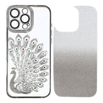 Til iPhone 15 Pro Cover 3D Påfugl Galvanisering Rhinsten TPU Telefoncover med Glitterkort