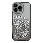 Til iPhone 15 Pro Cover 3D Påfugl Galvanisering Rhinsten TPU Telefoncover med Glitterkort