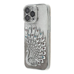 Til iPhone 15 Pro Cover 3D Påfugl Galvanisering Rhinsten TPU Telefoncover med Glitterkort