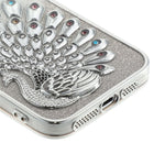 Til iPhone 15 Pro Cover 3D Påfugl Galvanisering Rhinsten TPU Telefoncover med Glitterkort