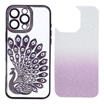 Til iPhone 15 Pro Cover 3D Påfugl Galvanisering Rhinsten TPU Telefoncover med Glitterkort