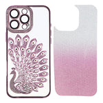 Til iPhone 15 Pro Cover 3D Påfugl Galvanisering Rhinsten TPU Telefoncover med Glitterkort