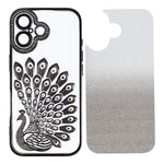 For iPhone 16 Plus Case 3D Peacock Electroplating Rhinestone TPU Phone Cover with Glitter Card