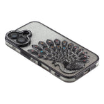 For iPhone 16 Plus Case 3D Peacock Electroplating Rhinestone TPU Phone Cover with Glitter Card