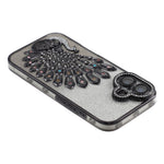 For iPhone 16 Plus Case 3D Peacock Electroplating Rhinestone TPU Phone Cover with Glitter Card