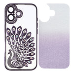 For iPhone 16 Plus Case 3D Peacock Electroplating Rhinestone TPU Phone Cover with Glitter Card