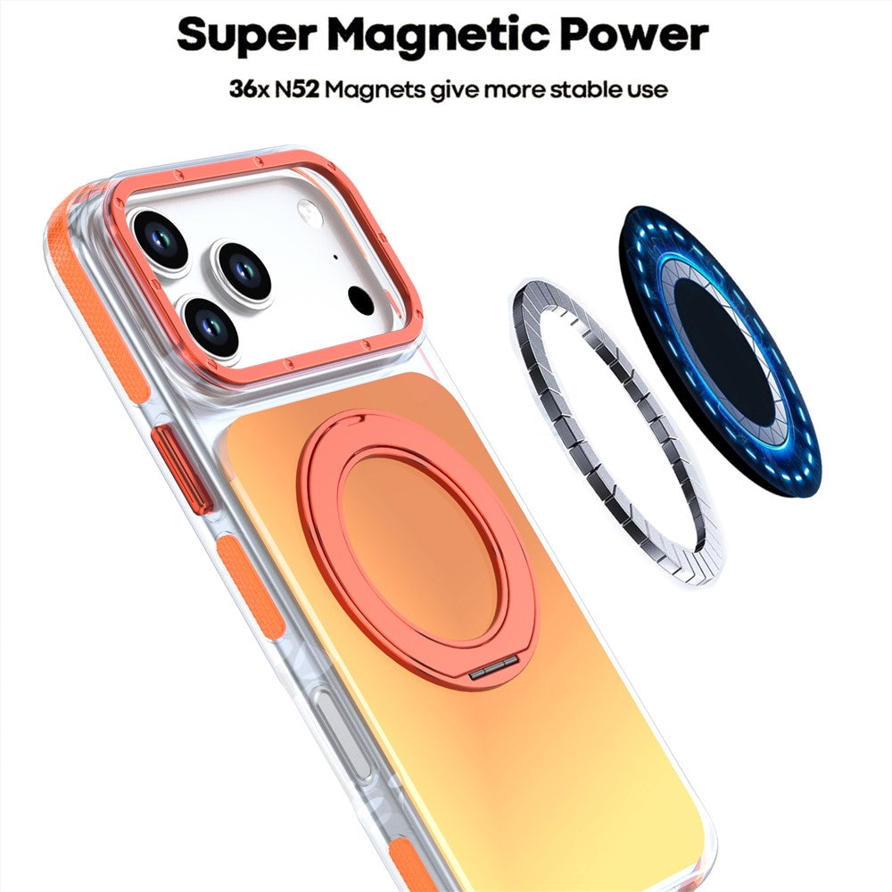 For iPhone 18 Pro Max / 17 Pro Max Magnetic Case Chameleon Gradient TPU + Acrylic Phone Cover with 360 Degree Rotating Kickstand