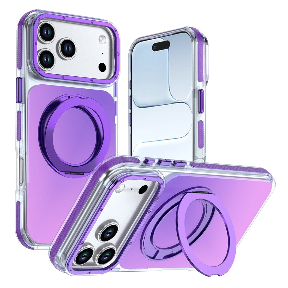 For iPhone 18 Pro Max / 17 Pro Max Magnetic Case Chameleon Gradient TPU + Acrylic Phone Cover with 360 Degree Rotating Kickstand