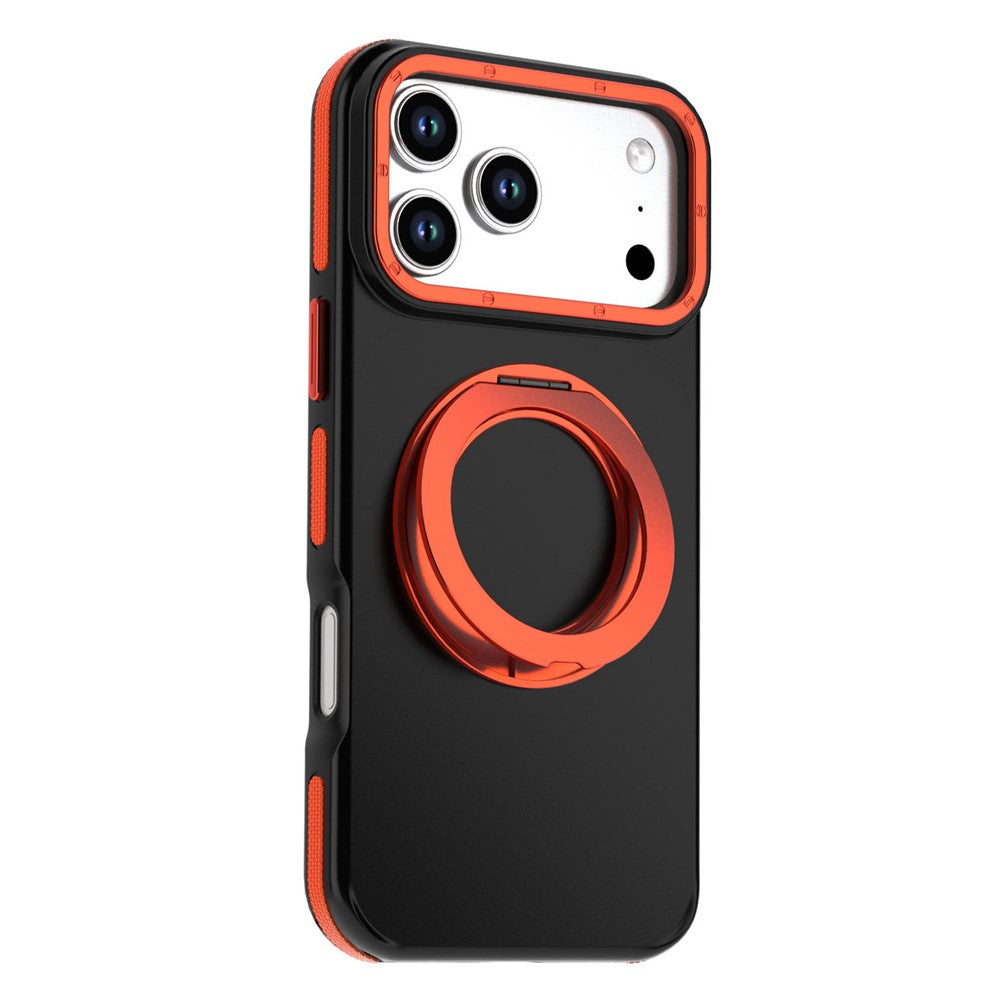 For iPhone 18 Pro / 17 Pro Magnetic Case Double Color Rotating Ring Kickstand PC + TPU Phone Cover
