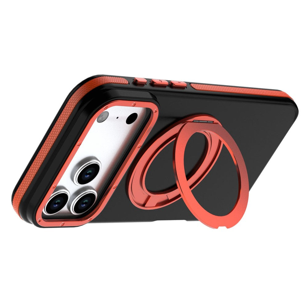 For iPhone 18 Pro / 17 Pro Magnetic Case Double Color Rotating Ring Kickstand PC + TPU Phone Cover