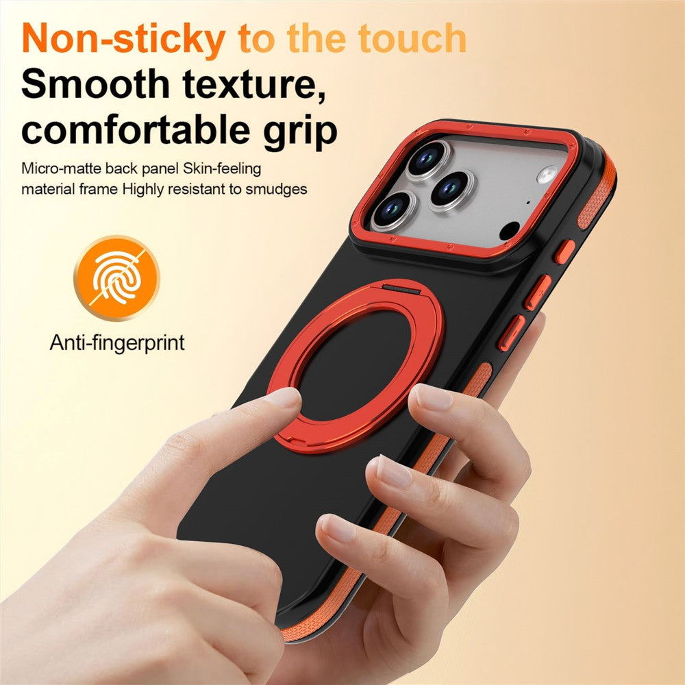 For iPhone 18 Pro / 17 Pro Magnetic Case Double Color Rotating Ring Kickstand PC + TPU Phone Cover