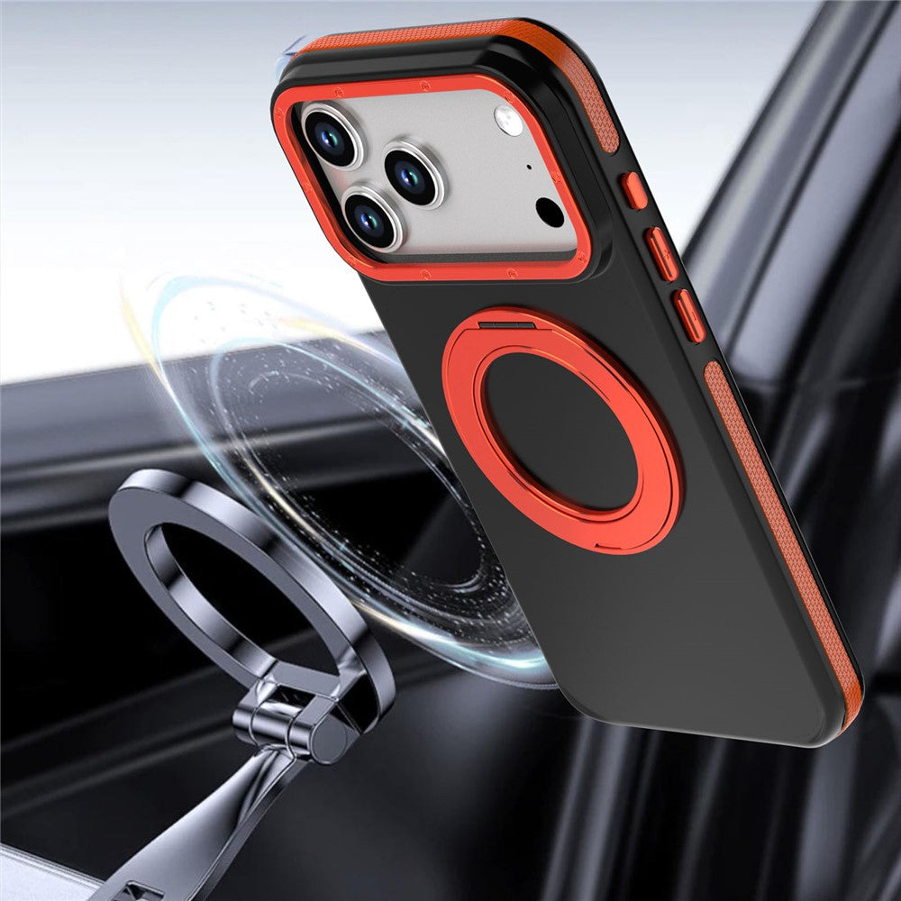 For iPhone 18 Pro / 17 Pro Magnetic Case Double Color Rotating Ring Kickstand PC + TPU Phone Cover