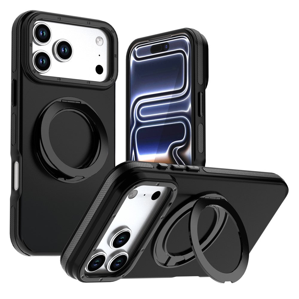 For iPhone 18 Pro / 17 Pro Magnetic Case Double Color Rotating Ring Kickstand PC + TPU Phone Cover