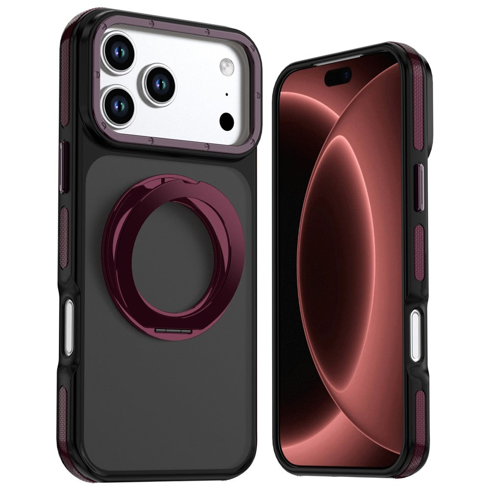 For iPhone 18 Pro / 17 Pro Magnetic Case Double Color Rotating Ring Kickstand PC + TPU Phone Cover