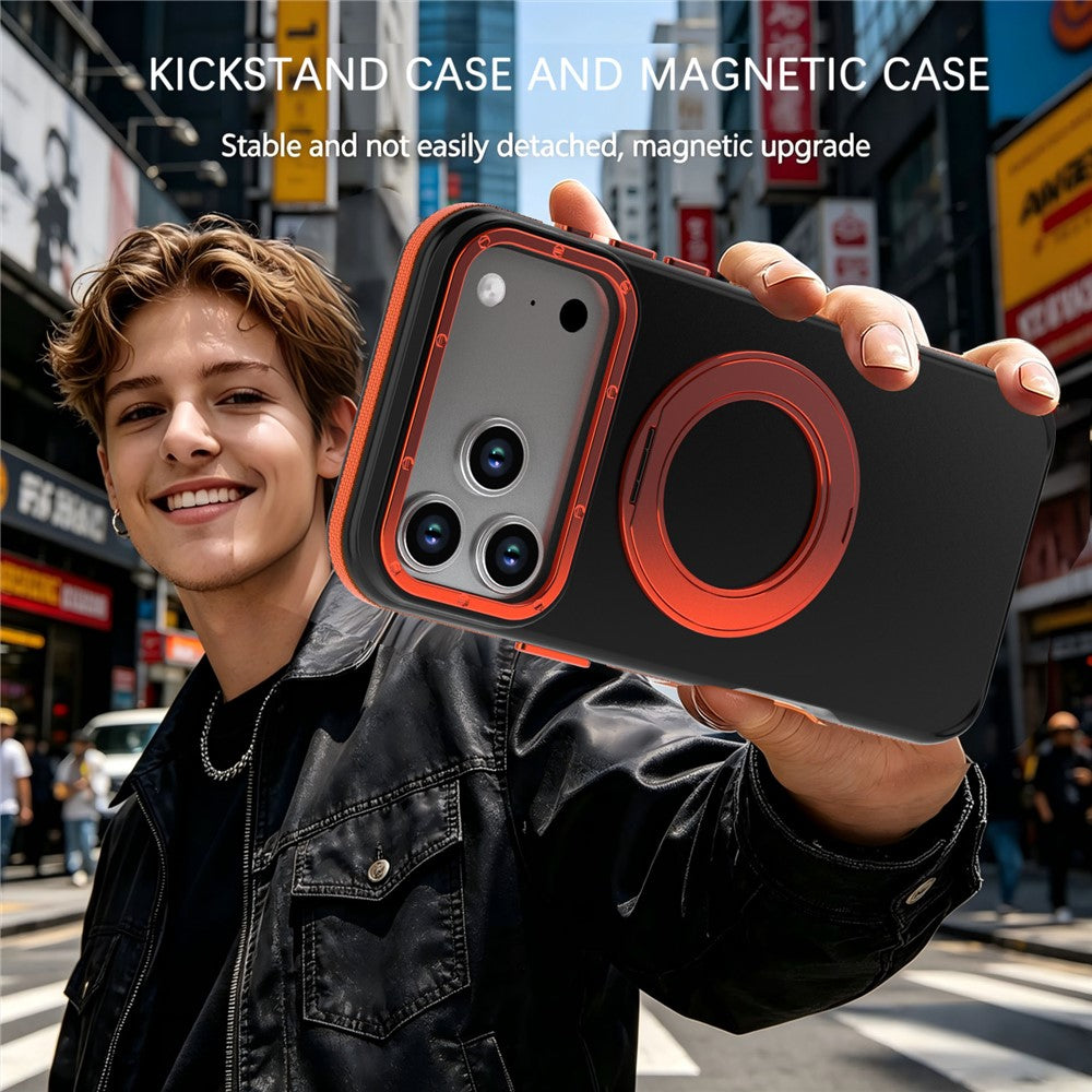 Til iPhone 18 Pro Max / 17 Pro Max Magnetisk Cover Dobbeltfarvet Roterende Ring Støtteben PC + TPU Telefoncover