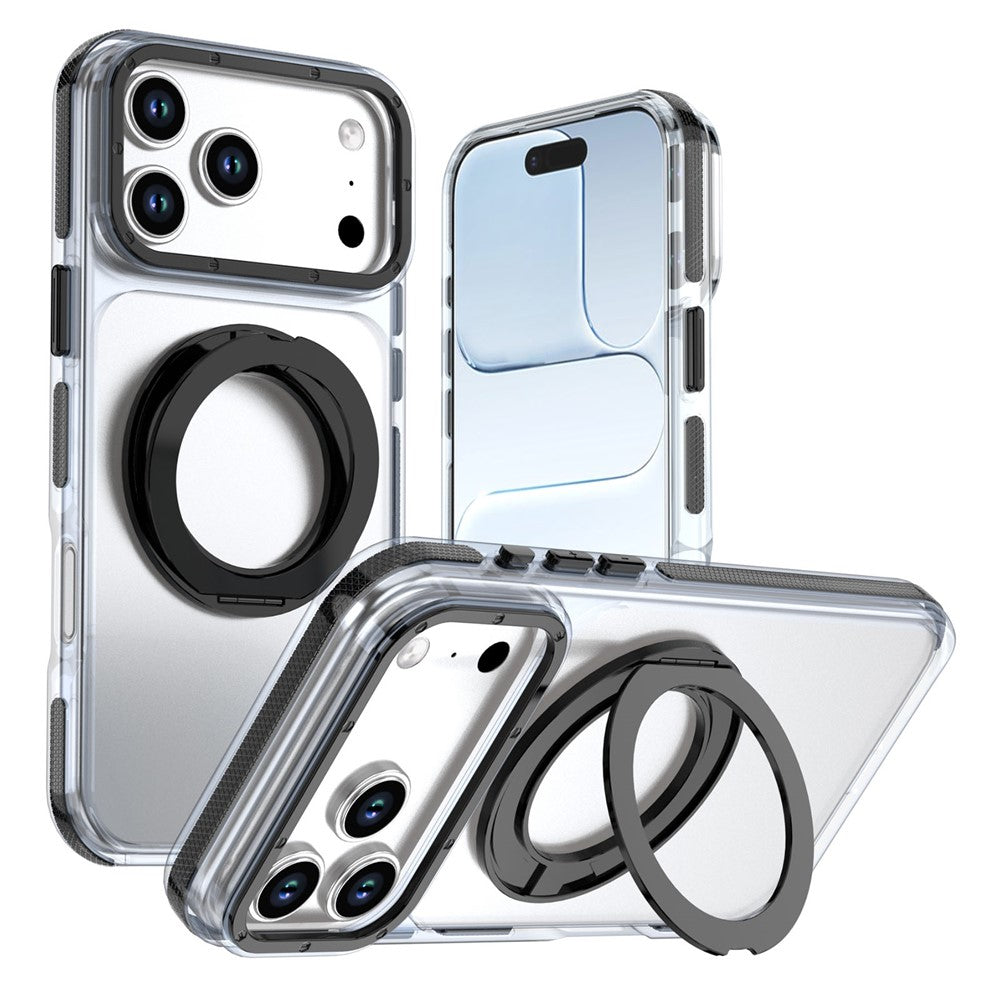 For iPhone 18 Pro / 17 Pro Magnetic Case Rotating Ring Kickstand Dual Color Acrylic + TPU Clear Phone Cover