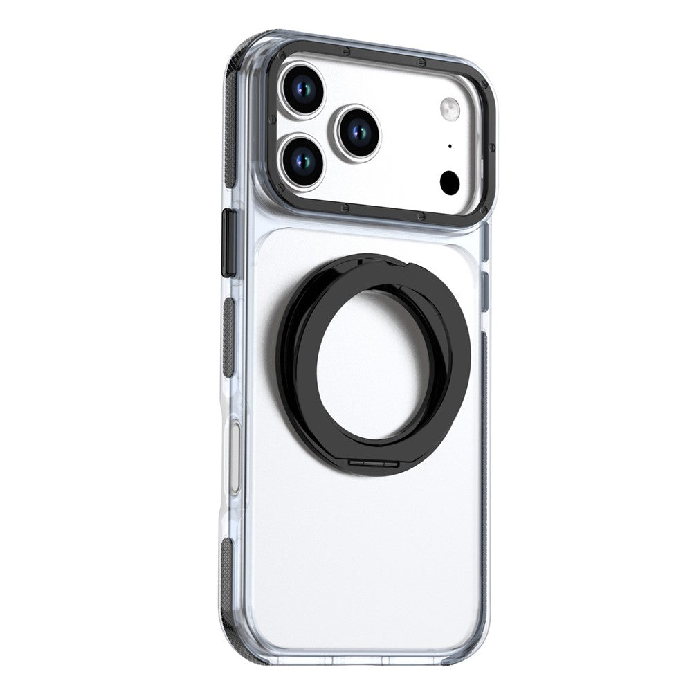 For iPhone 18 Pro / 17 Pro Magnetic Case Rotating Ring Kickstand Dual Color Acrylic + TPU Clear Phone Cover