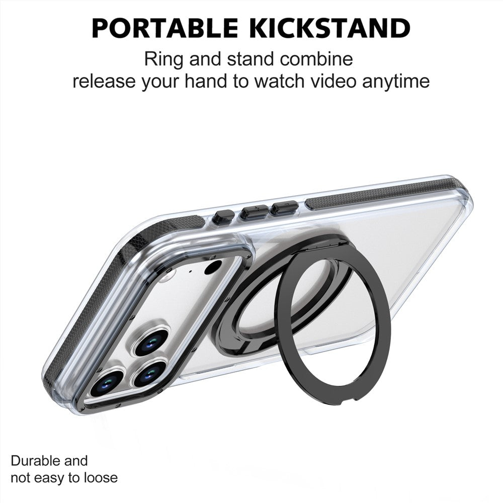 For iPhone 18 Pro / 17 Pro Magnetic Case Rotating Ring Kickstand Dual Color Acrylic + TPU Clear Phone Cover