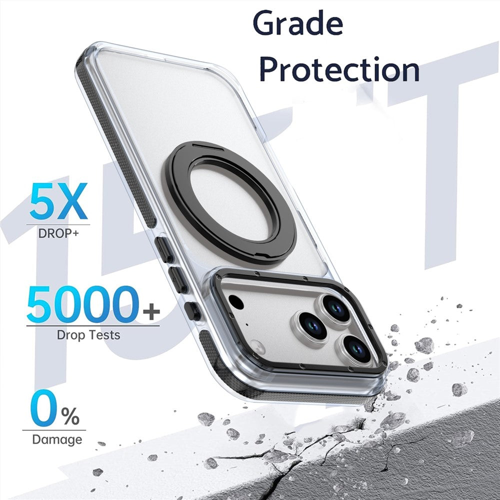For iPhone 18 Pro / 17 Pro Magnetic Case Rotating Ring Kickstand Dual Color Acrylic + TPU Clear Phone Cover