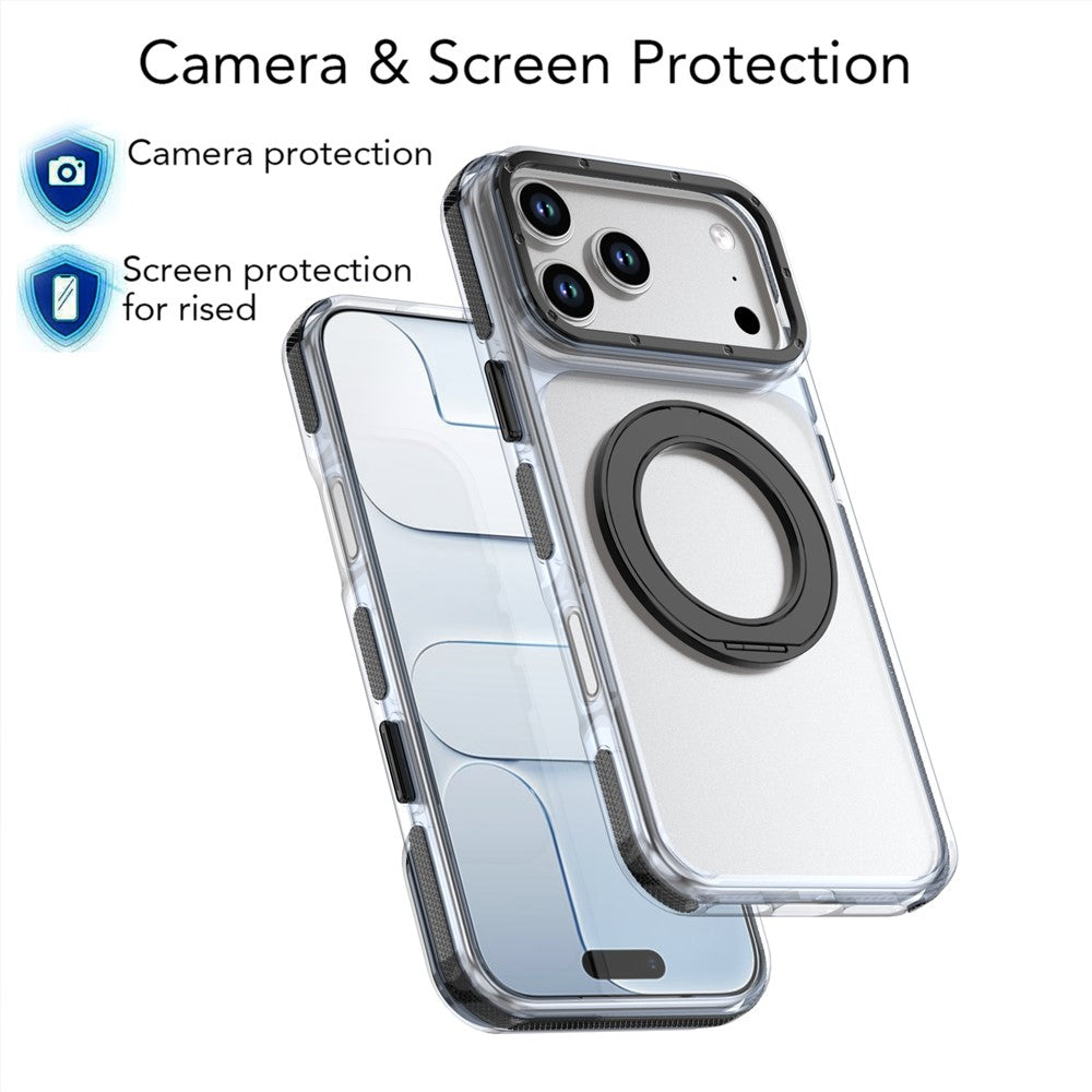 For iPhone 18 Pro / 17 Pro Magnetic Case Rotating Ring Kickstand Dual Color Acrylic + TPU Clear Phone Cover