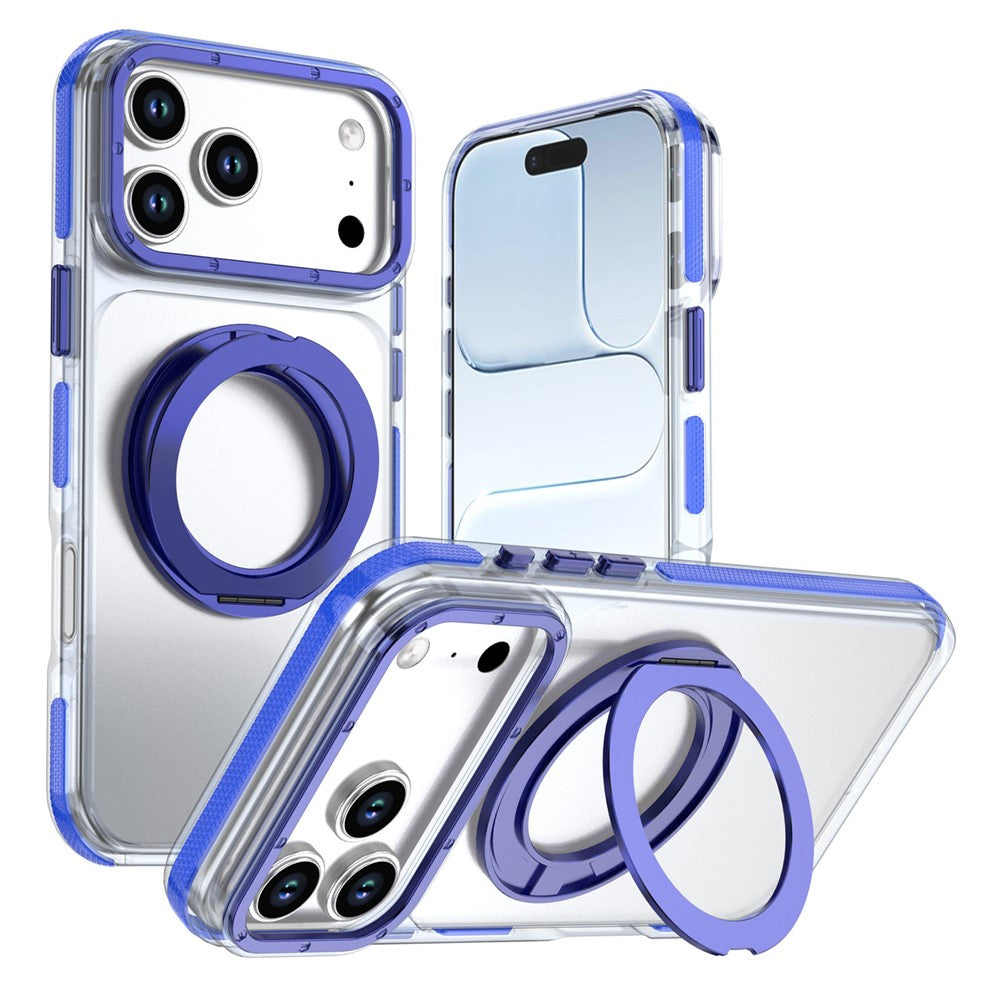 For iPhone 18 Pro / 17 Pro Magnetic Case Rotating Ring Kickstand Dual Color Acrylic + TPU Clear Phone Cover