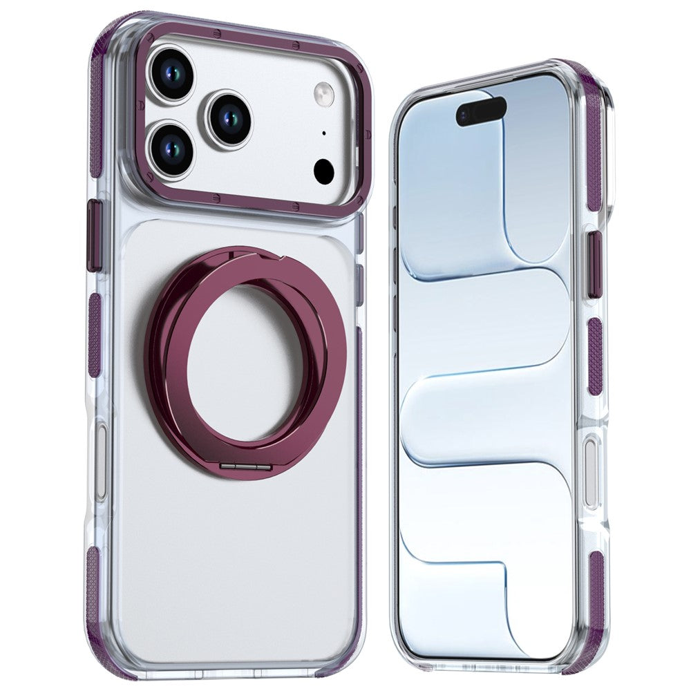For iPhone 18 Pro / 17 Pro Magnetic Case Rotating Ring Kickstand Dual Color Acrylic + TPU Clear Phone Cover
