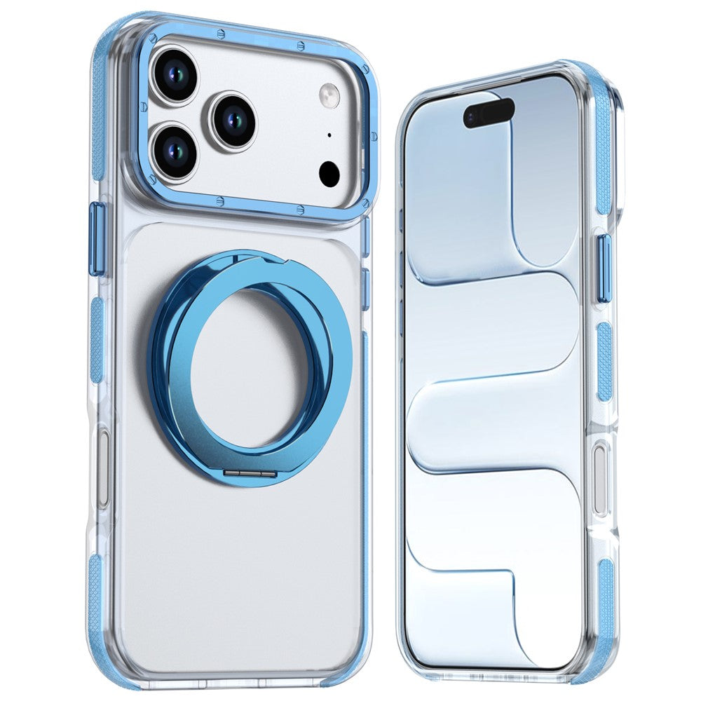 For iPhone 18 Pro / 17 Pro Magnetic Case Rotating Ring Kickstand Dual Color Acrylic + TPU Clear Phone Cover