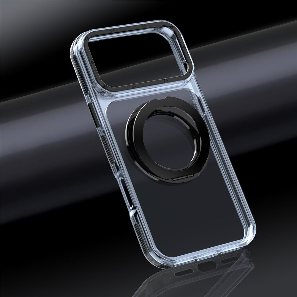 For iPhone 18 Pro Max / 17 Pro Max Magnetic Case Rotating Ring Kickstand Dual Color Acrylic + TPU Clear Phone Cover