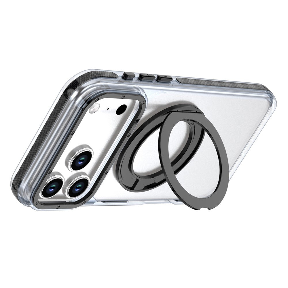 For iPhone 18 Pro Max / 17 Pro Max Magnetic Case Rotating Ring Kickstand Dual Color Acrylic + TPU Clear Phone Cover