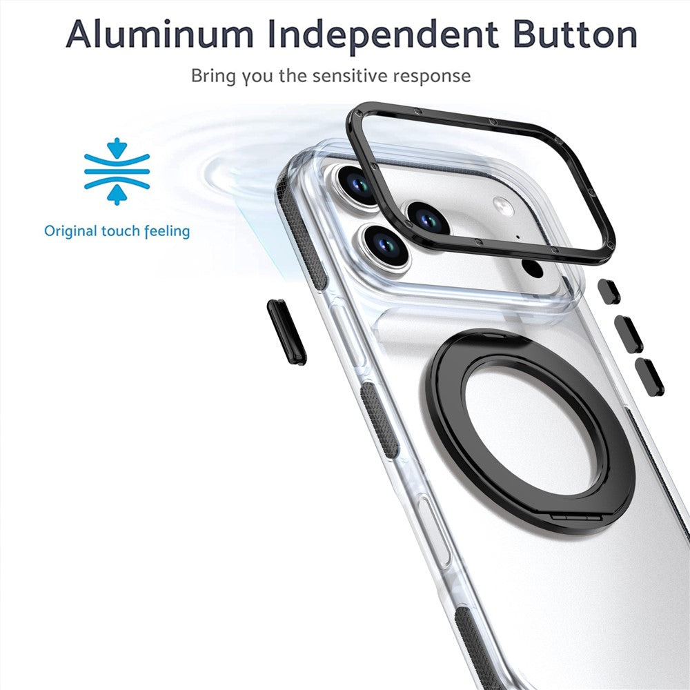For iPhone 18 Pro Max / 17 Pro Max Magnetic Case Rotating Ring Kickstand Dual Color Acrylic + TPU Clear Phone Cover