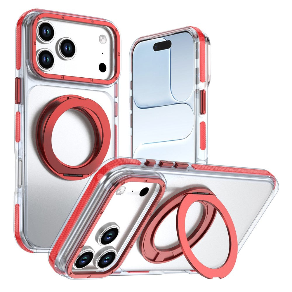 For iPhone 18 Pro Max / 17 Pro Max Magnetic Case Rotating Ring Kickstand Dual Color Acrylic + TPU Clear Phone Cover