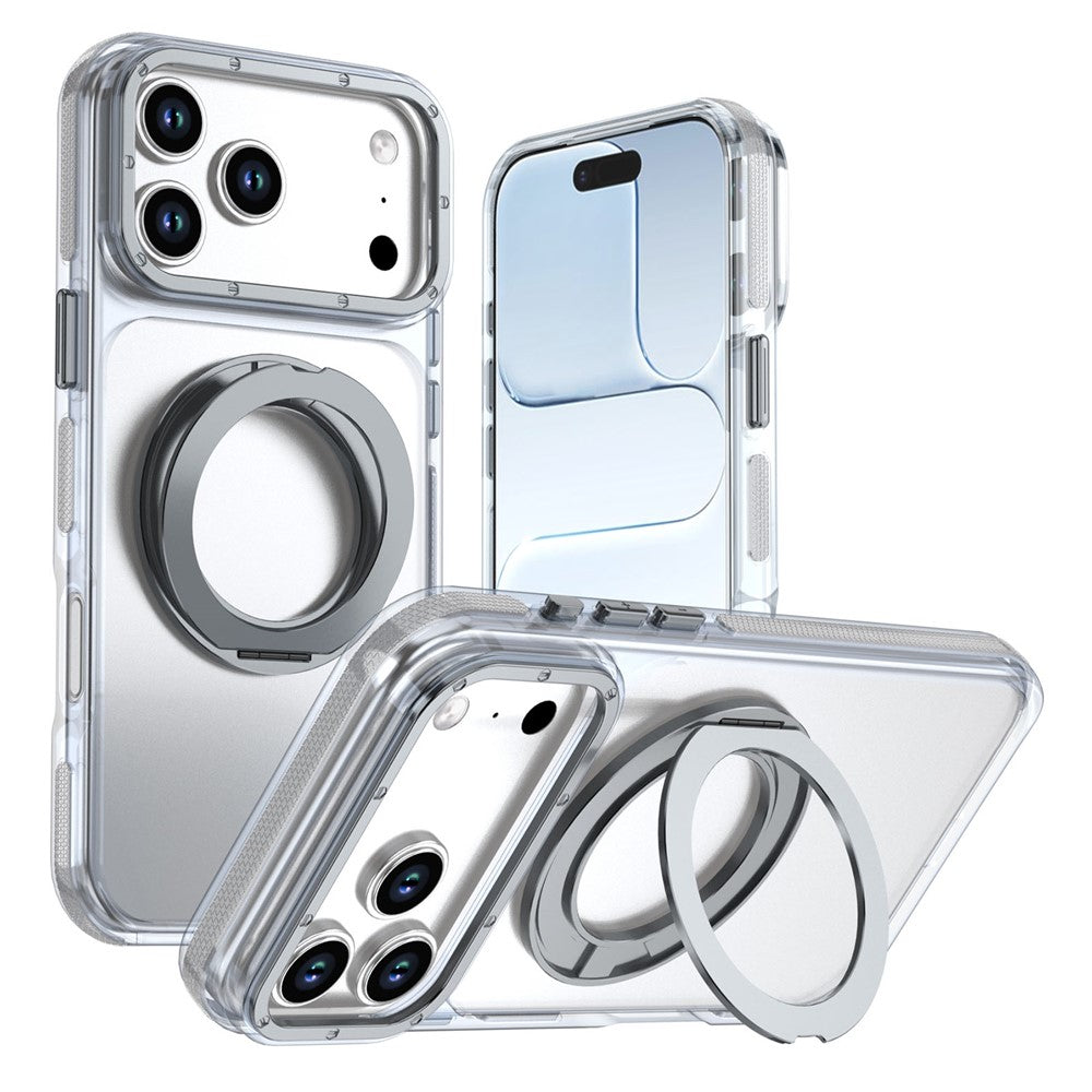 For iPhone 18 Pro Max / 17 Pro Max Magnetic Case Rotating Ring Kickstand Dual Color Acrylic + TPU Clear Phone Cover