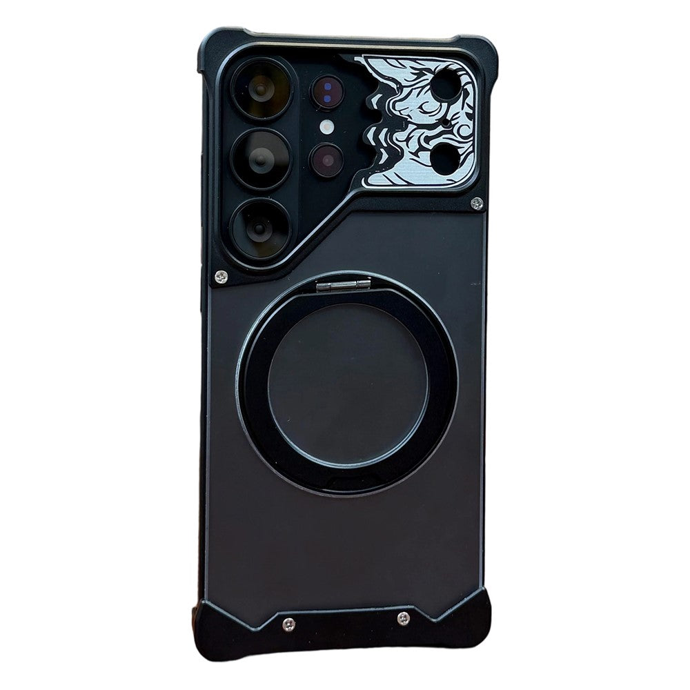 Samsung Galaxy S24 Ultra Ramlöst Skal Magnetiskt Stativ Hästmönster Genomskinligt Matt PC mobilskal