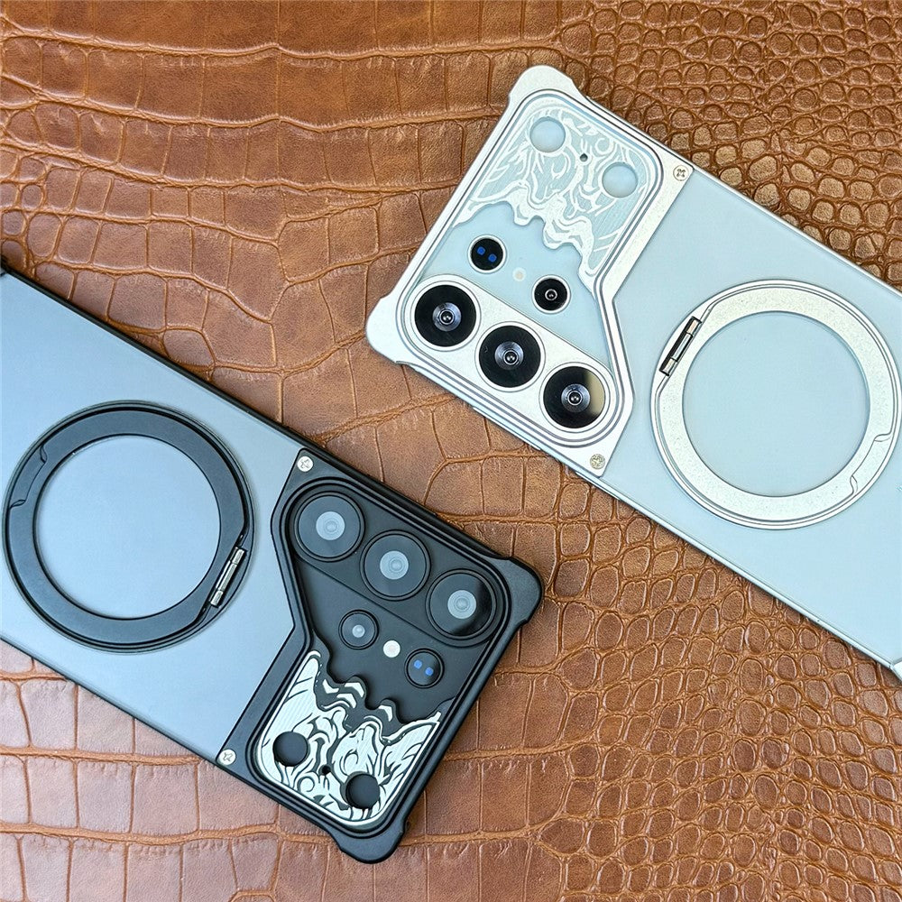 Samsung Galaxy S24 Ultra Ramlöst Skal Magnetiskt Stativ Hästmönster Genomskinligt Matt PC mobilskal