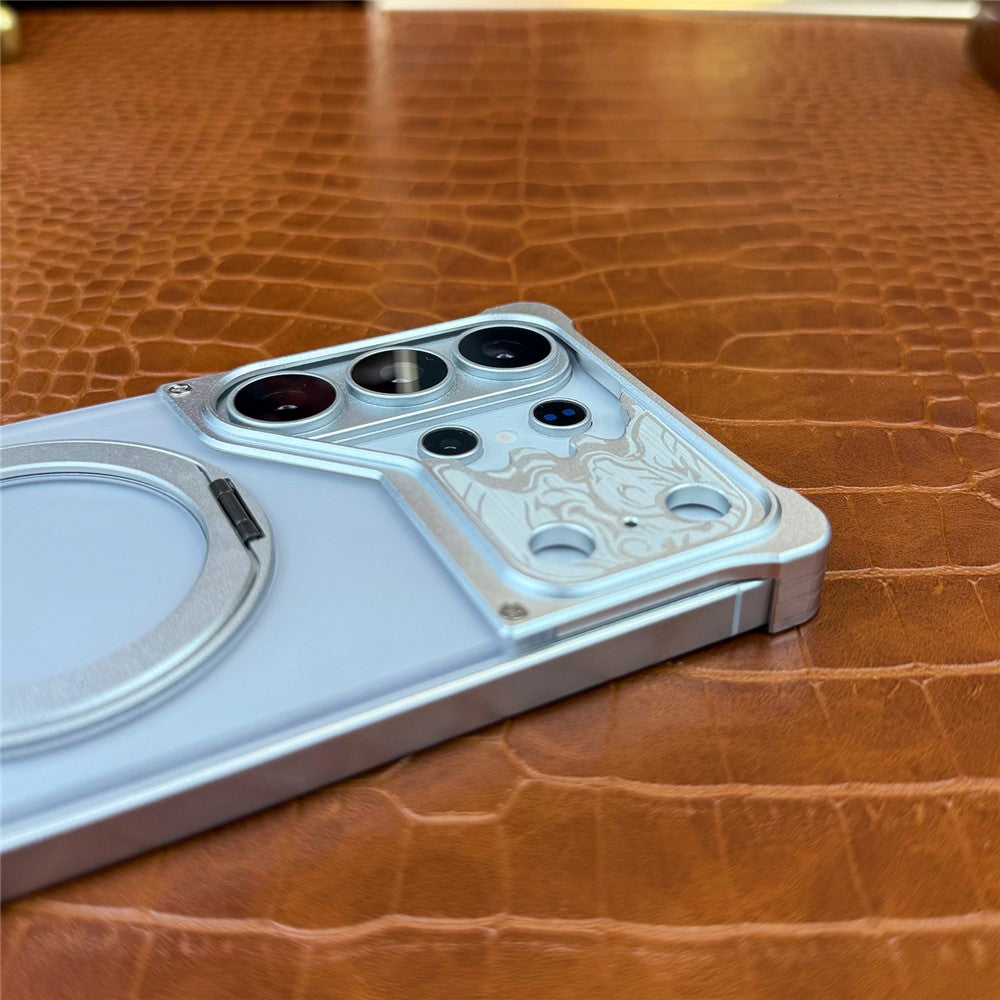 Samsung Galaxy S24 Ultra Ramlöst Skal Magnetiskt Stativ Hästmönster Genomskinligt Matt PC mobilskal