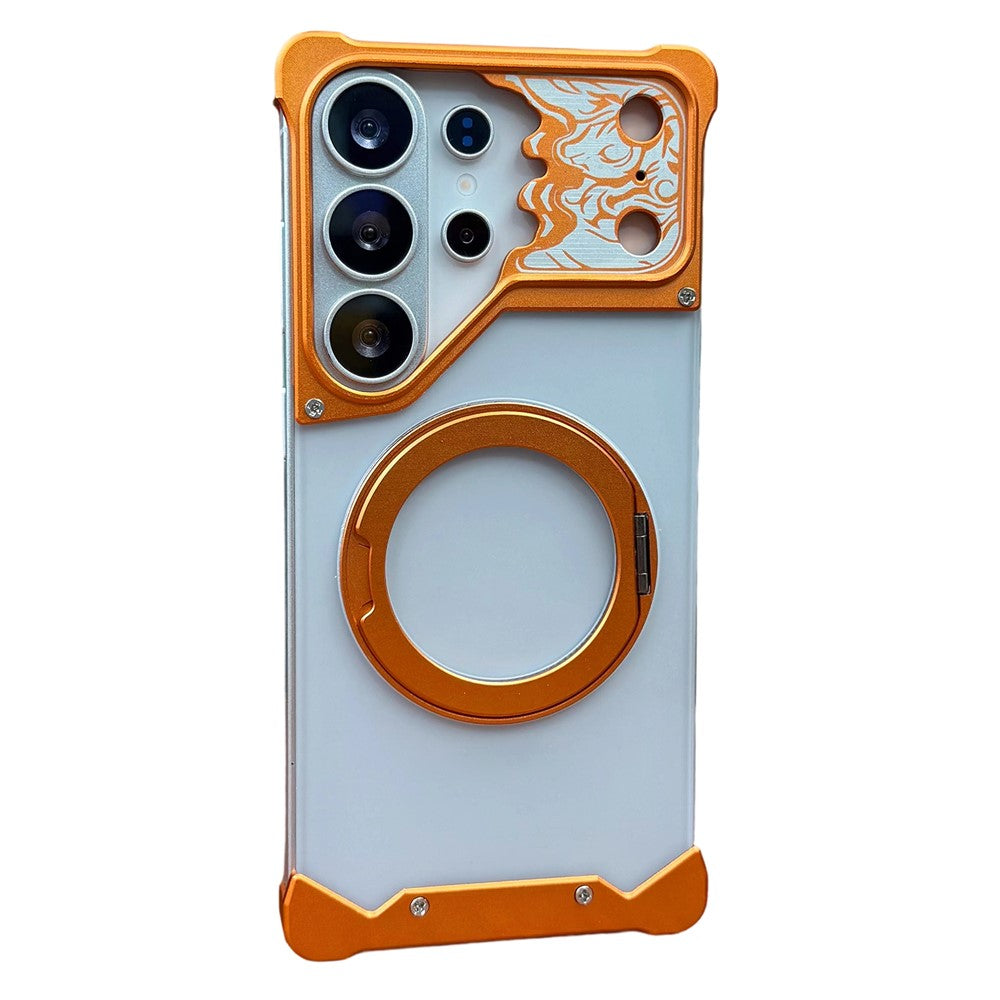 For Samsung Galaxy S24 Ultra Frameless Case Magnetic Kickstand Horse Pattern Translucent Matte PC Phone Cover