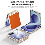 Til Samsung Galaxy Z Flip8 5G Cover med hængsel, støttefod, læder, pc-telefoncover med HD Klar Skærmbeskytter