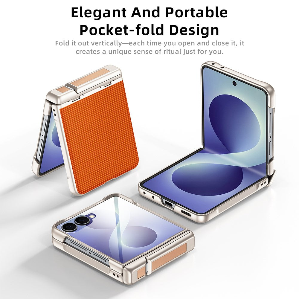 Til Samsung Galaxy Z Flip8 5G Cover med hængsel, støttefod, læder, pc-telefoncover med HD Klar Skærmbeskytter