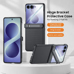 Til Samsung Galaxy Z Flip8 5G Cover med hængsel, støttefod, læder, pc-telefoncover med HD Klar Skærmbeskytter
