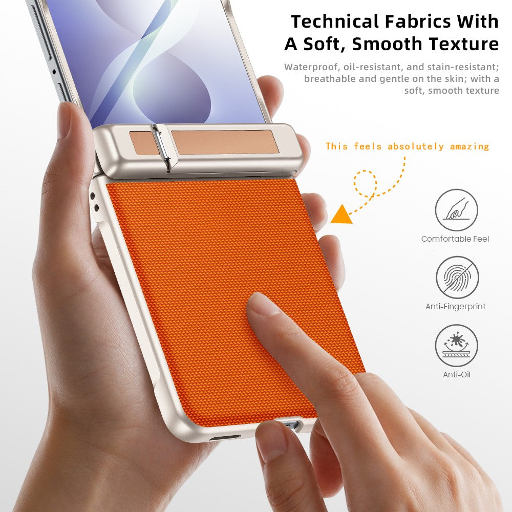 Til Samsung Galaxy Z Flip8 5G Cover med hængsel, støttefod, læder, pc-telefoncover med HD Klar Skærmbeskytter