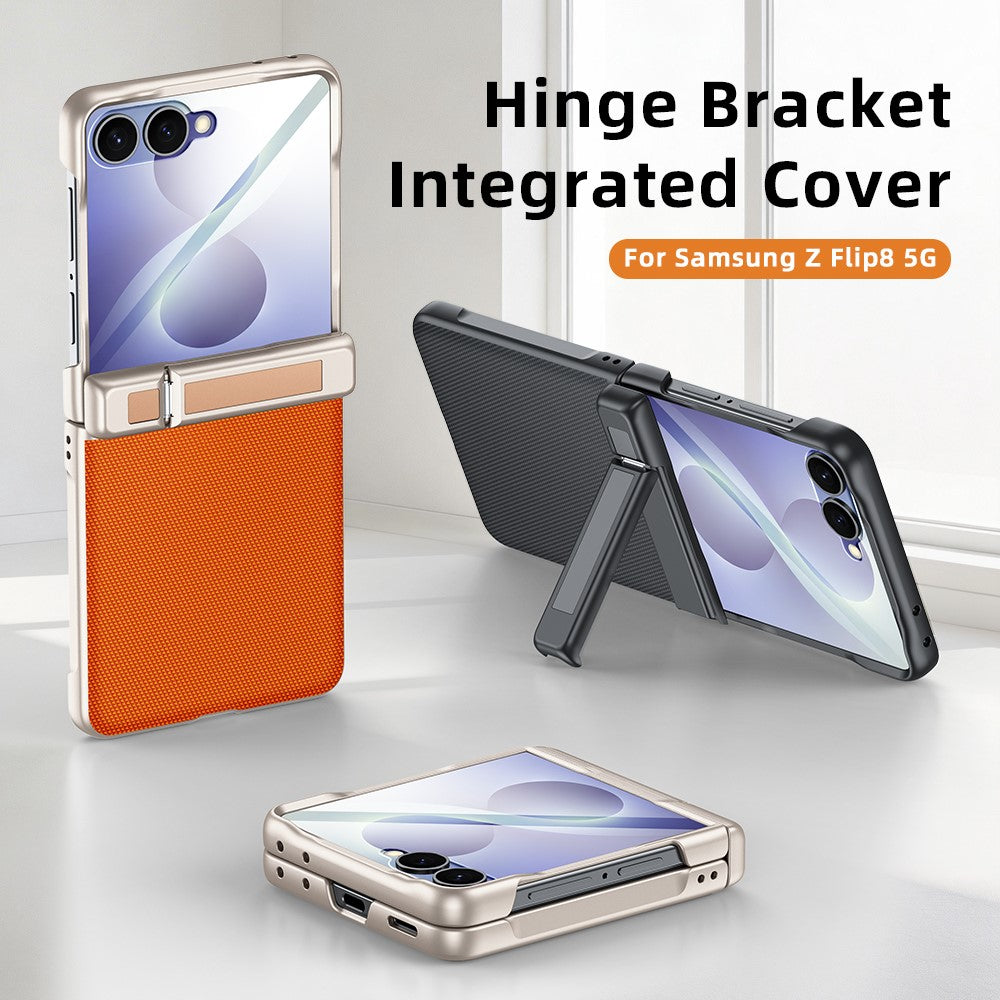Til Samsung Galaxy Z Flip8 5G Cover med Hængsel Støttefod Læder PC Telefoncover med Beskyttelsesfilm til Skærm