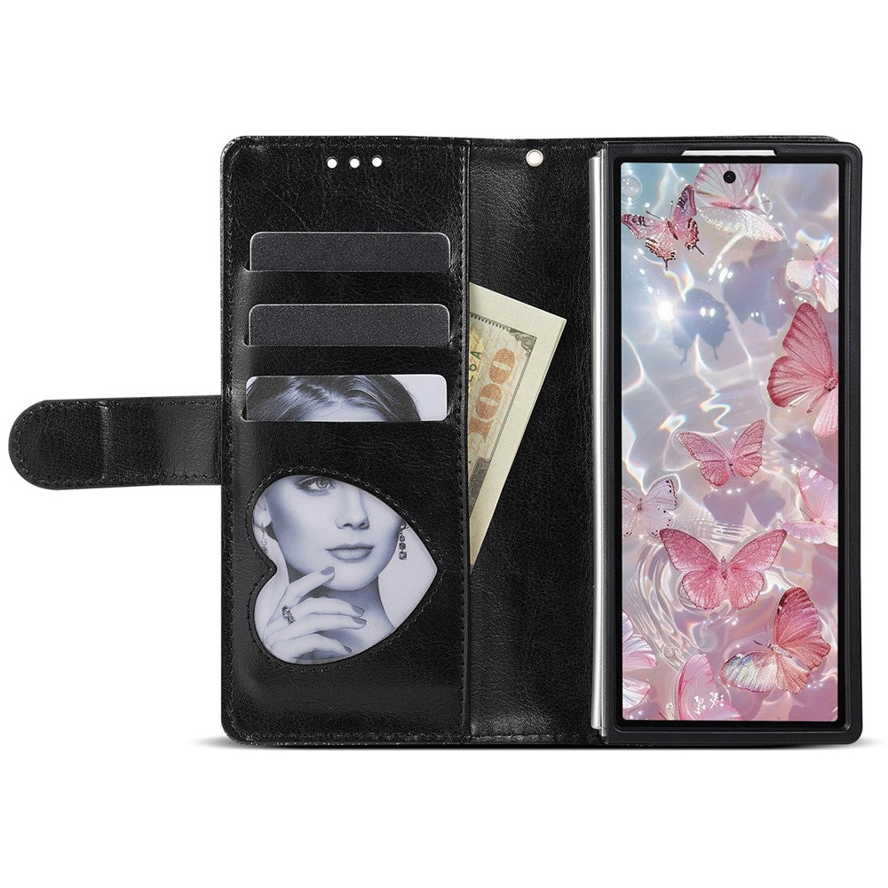 For Samsung Galaxy Z Fold8 Ultra PU + PC Stand Case Glitter Phone Leather Cover Zipper Pocket with Strap